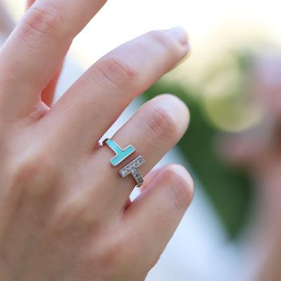 Turkuaz Mineli  T Gümüş Yüzük