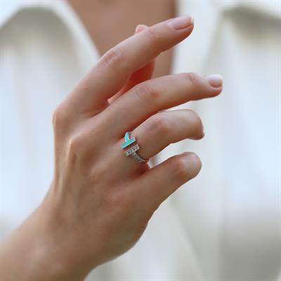 Turkuaz Mineli  T Gümüş Yüzük