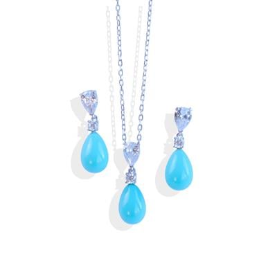 Turkuaz Taşlı Damla Gümüş Set