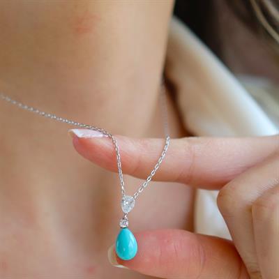 Turkuaz Taşlı Damla Gümüş Set