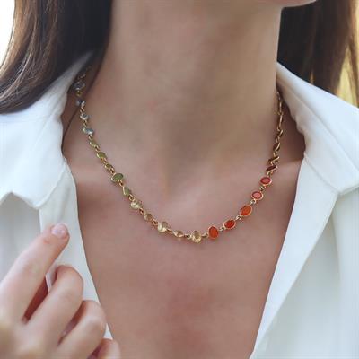 Turmalin Doğaltaşlı Gold Gümüş Kolye