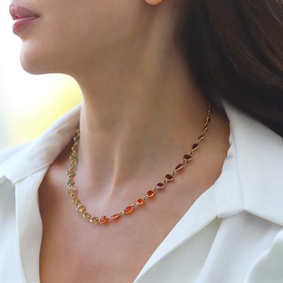 Turmalin Doğaltaşlı Gold Gümüş Kolye