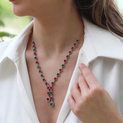 Turmalin Taşlı Su Yolu Otantik Gümüş Kolye