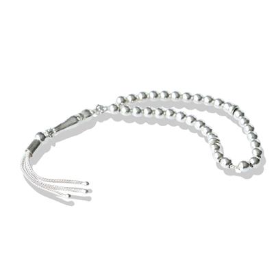 Üç Püsküllü Mini Taneli Gümüş Tesbih