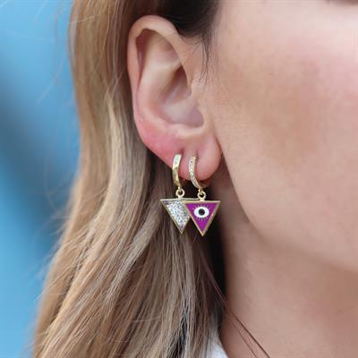 Üçgen Çift Taraflı Mineli Gümüş Küpe