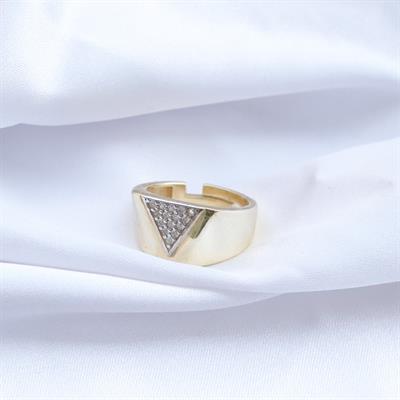 Üçgen Taşlı Gold Ayarlanabilir Gümüş Yüzük