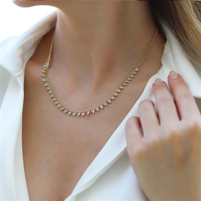Üçgen Taşlı Gold Kaplama Trend Gümüş Kolye