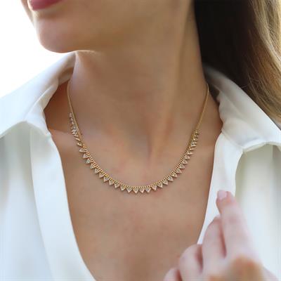 Üçgen Taşlı Gold Kaplama Trend Gümüş Kolye