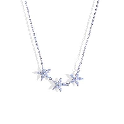 Üçlü Çiçek Taşlı Gümüş Kolye