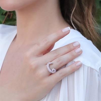 Vav Harfli Pembe Taşlı Gümüş Yüzük