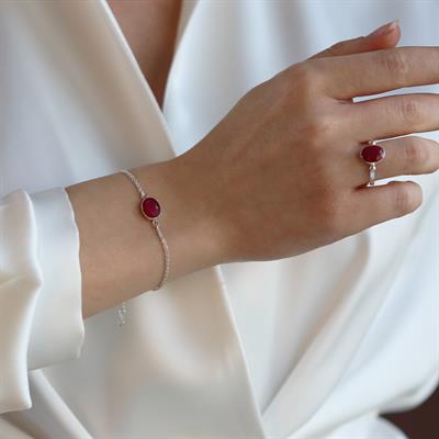 Yakut Doğaltaş Gümüş Set 