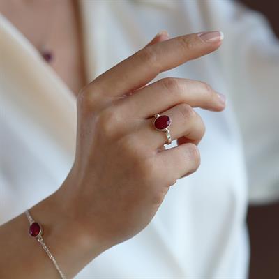 Yakut Doğaltaş Gümüş Set 