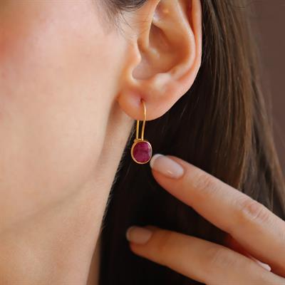 Yakut Gold Kaplama Doğaltaş Gümüş Set 