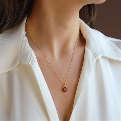 Yakut Gold Kaplama Doğaltaş Gümüş Set 