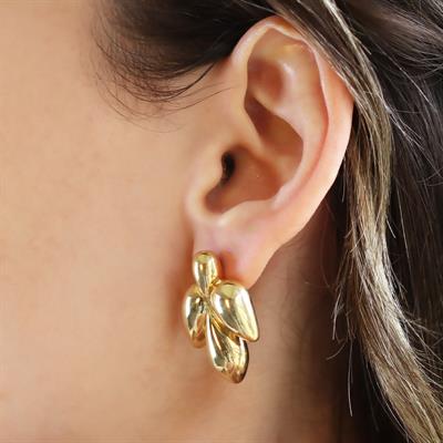 Yaprak Bombeli Gold Gümüş Küpe