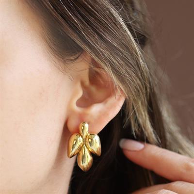 Yaprak Bombeli Gold Gümüş Küpe