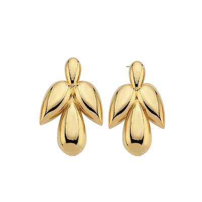 Yaprak Bombeli Gold Gümüş Küpe