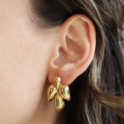 Yaprak Bombeli Gold Gümüş Küpe