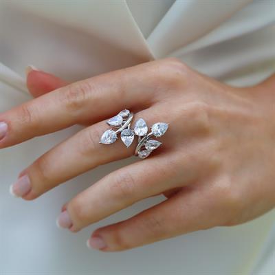 Yaprak Damla Tasarım Gümüş Yüzük 