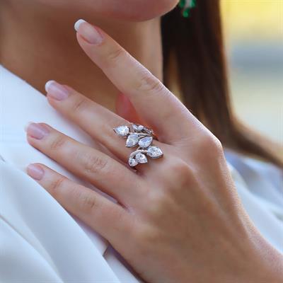 Yaprak Damla Tasarım Gümüş Yüzük 