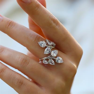 Yaprak Damla Tasarım Gümüş Yüzük 