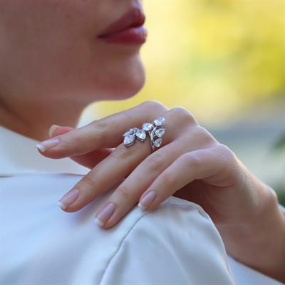 Yaprak Damla Tasarım Gümüş Yüzük 