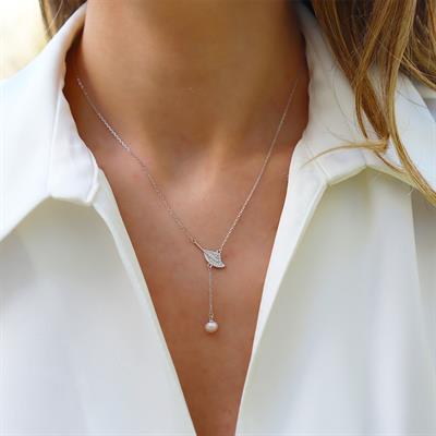 Yaprak Sallantı İncili Gümüş Kolye