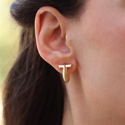 Yarı Taşlı T Halka Gümüş Küpe