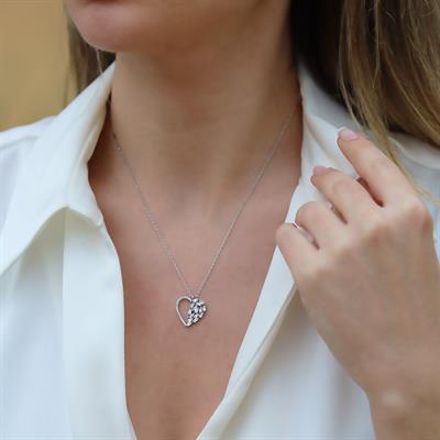 Yarı Zirkon Taşlı Kalp Gümüş Kolye