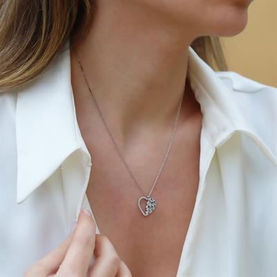 Yarı Zirkon Taşlı Kalp Gümüş Kolye
