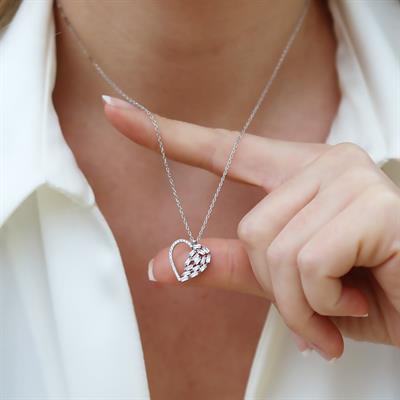 Yarı Zirkon Taşlı Kalp Gümüş Kolye