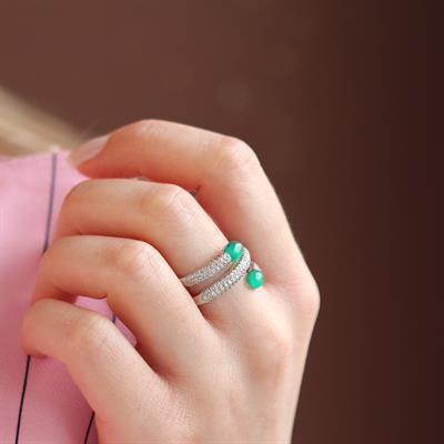 Yeşim Taşlı Sarmal Gümüş Yüzük