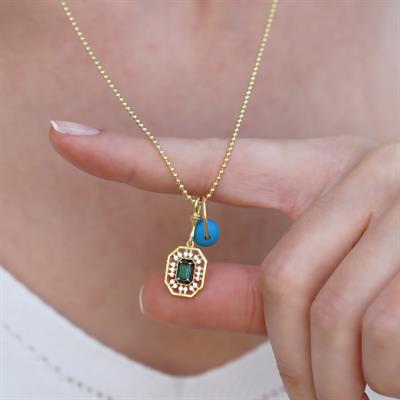 Yeşil Taşlı Seranay Gold Gümüş Kolye