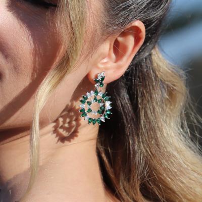 Yeşil Zirkon Damla Taşlı Gümüş Küpe