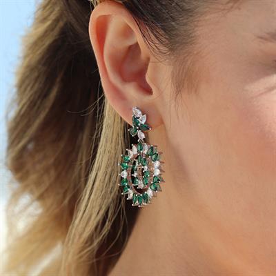 Yeşil Zirkon Damla Taşlı Gümüş Küpe