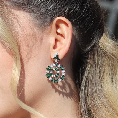 Yeşil Zirkon Damla Taşlı Gümüş Küpe