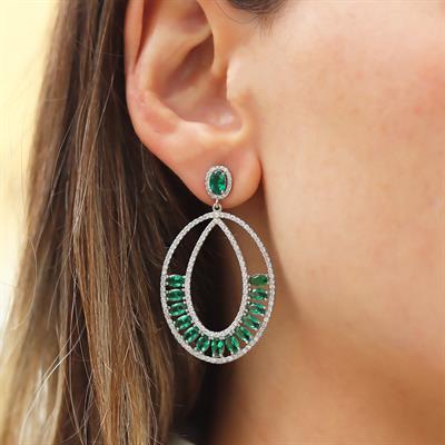 Yeşil Zirkon Taşlı Glamore Gümüş Küpe