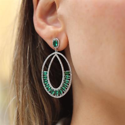 Yeşil Zirkon Taşlı Glamore Gümüş Küpe