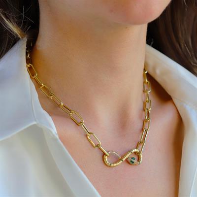 Yılan Sonsuzluk Modeli Gold Kaplama Zirkon Taşlı Kolye