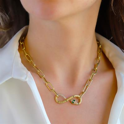 Yılan Sonsuzluk Modeli Gold Kaplama Zirkon Taşlı Kolye