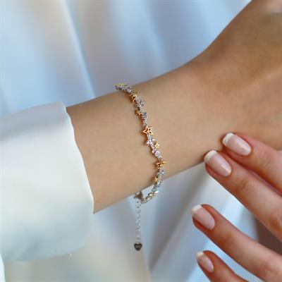 Yıldız Taşlı Gold Gümüş Bileklik