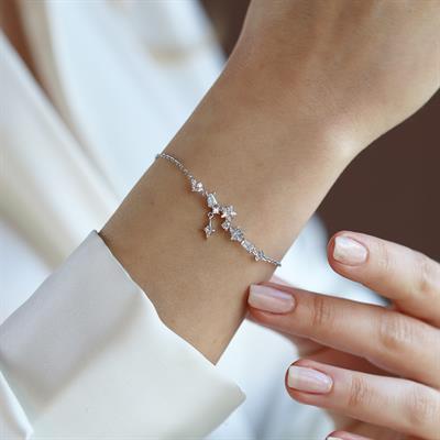 Yıldızlı Baget Taşlı Gümüş Bileklik