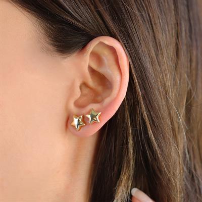 Yıldızlı Bombeli Gold Nokta Gümüş Küpe