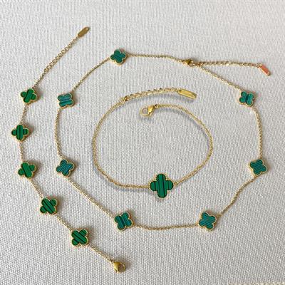 Yonca Gold Kolye 3lü Bileklik Set 