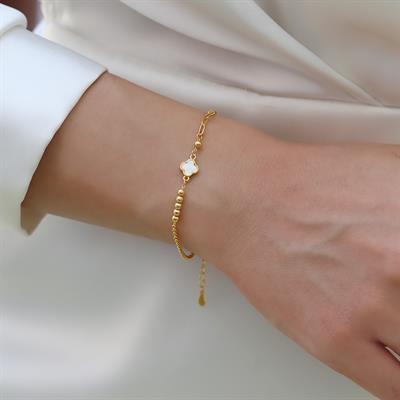 Yonca Sedefli Trend Gold Gümüş Bileklik