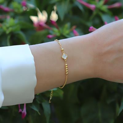 Yonca Sedefli Trend Gold Gümüş Bileklik