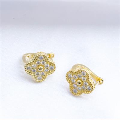 Yonca Taşlı Gold Kaplama Gümüş Küpe