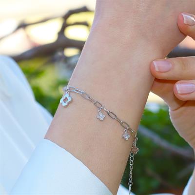 Yonca Üçlü Yarı Su Yolu Gümüş Bileklik