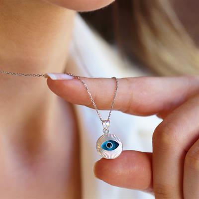 Yuvarlak Camgöz Gümüş Kolye