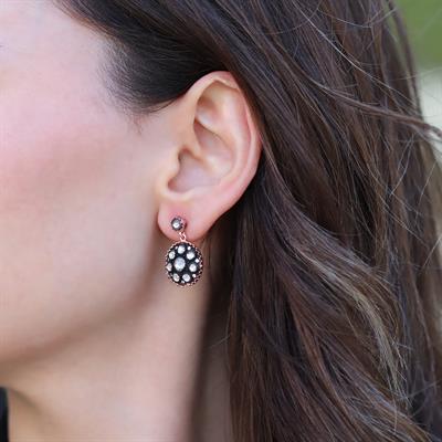 Yuvarlak Elmas Montür Rose Gold Kaplama Gümüş Küpe